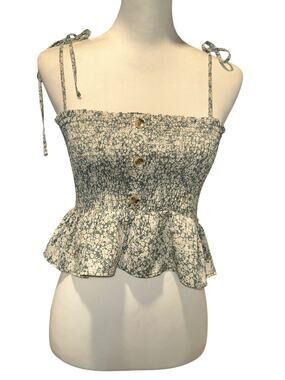 Paper Crane Sleeveless Top Green White Yellow Size Medium